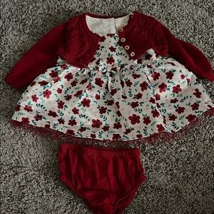 Cat & Jack Red Floral Baby Dress with Cardigan